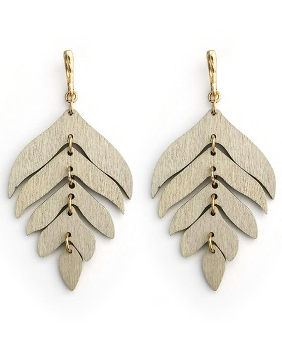Wood Leaf Post Earring
