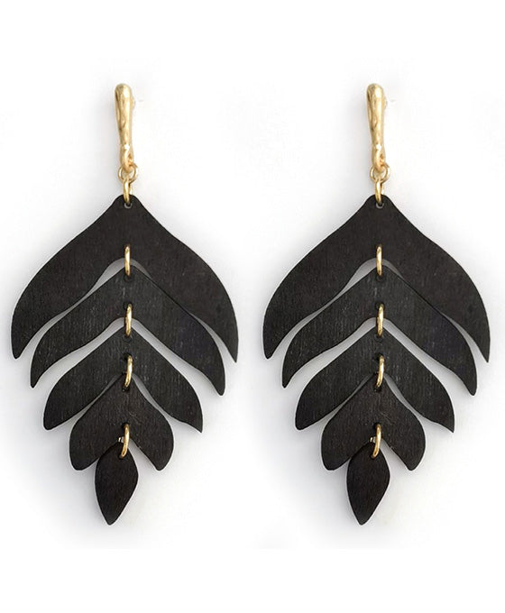 Wood Leaf Post Earring