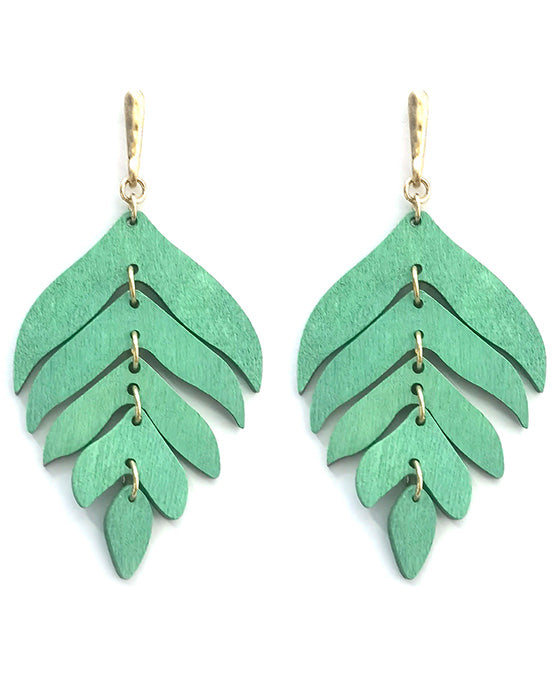 Wood Leaf Post Earring