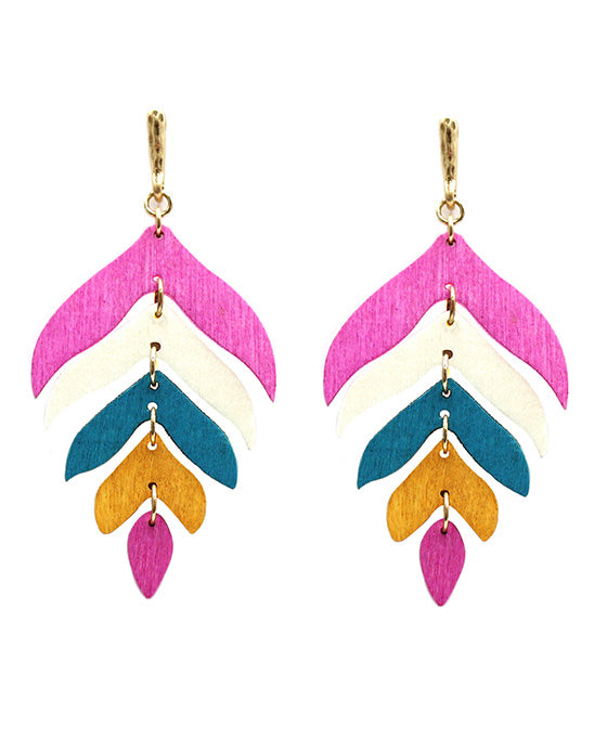 Wood Leaf Post Earring