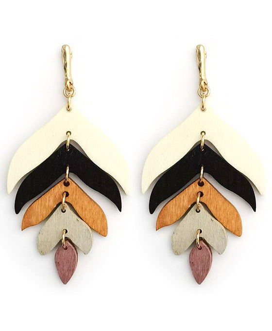 Wood Leaf Post Earring
