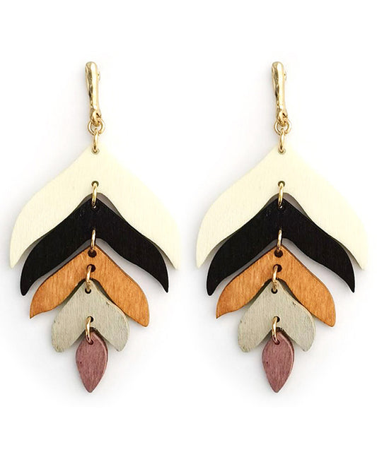 Wood Leaf Post Earring