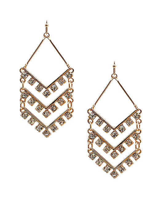 Linked V Shape Metal w/ Rhinestone Earring