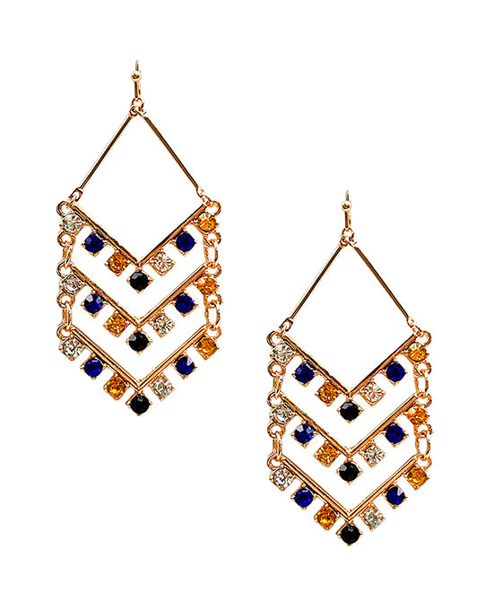 Linked V Shape Metal w/ Rhinestone Earring