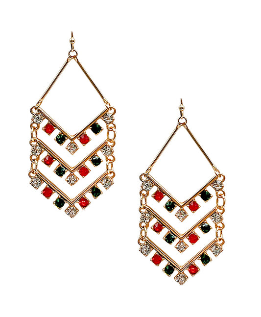 Linked V Shape Metal w/ Rhinestone Earring