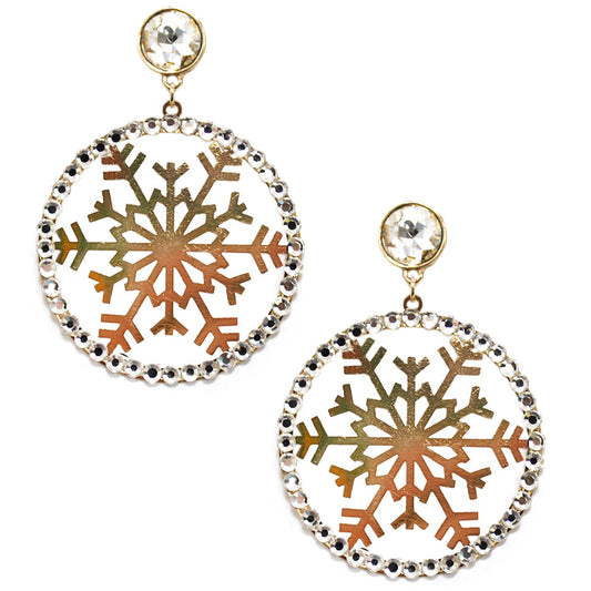 Snowflake w/ Crystal Round Post Earring