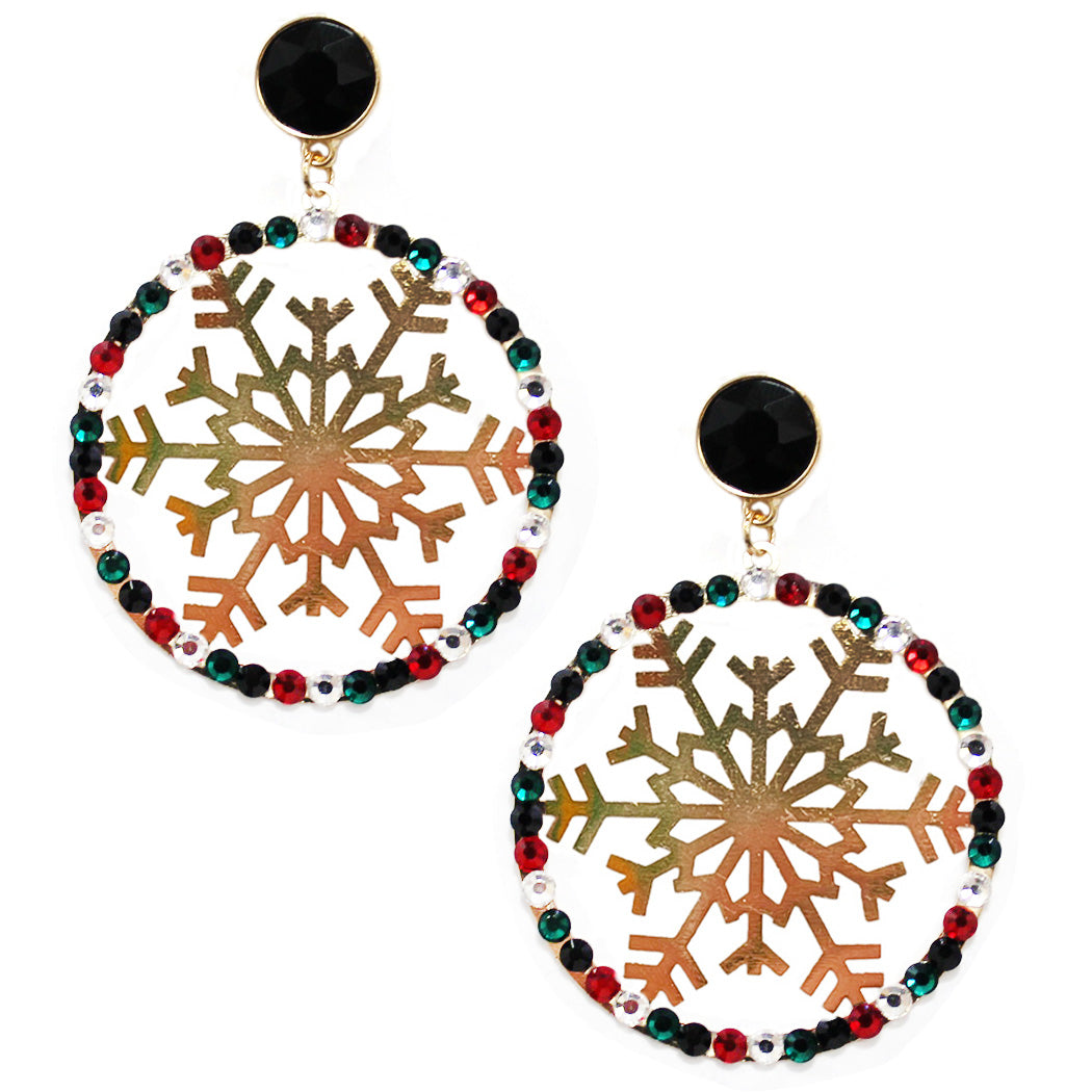 Snowflake w/ Crystal Round Post Earring