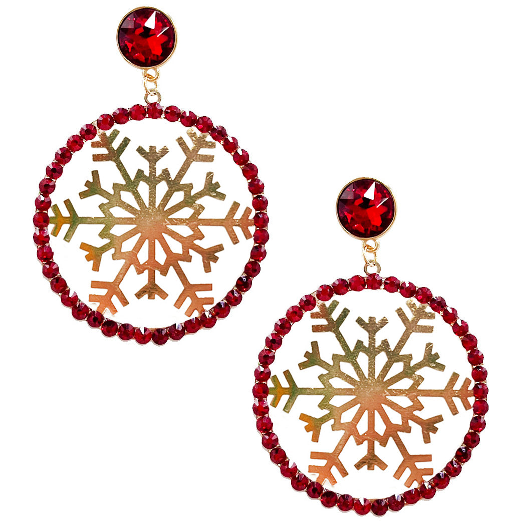 Snowflake w/ Crystal Round Post Earring