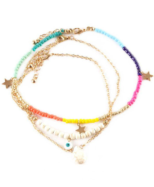 Seed Bead Evil Eye Elastic Anklet