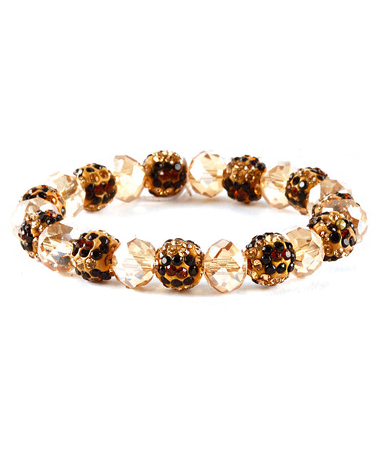 Glass Bead & Pave Ball Elastic Bracelet