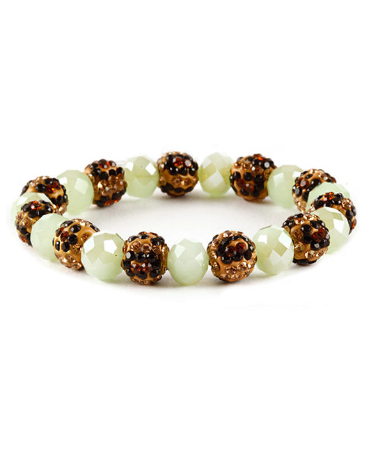 Glass Bead & Pave Ball Elastic Bracelet