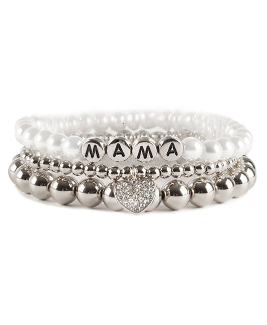 Mama Glass Bead & CCB Ball Elastic Bracelet