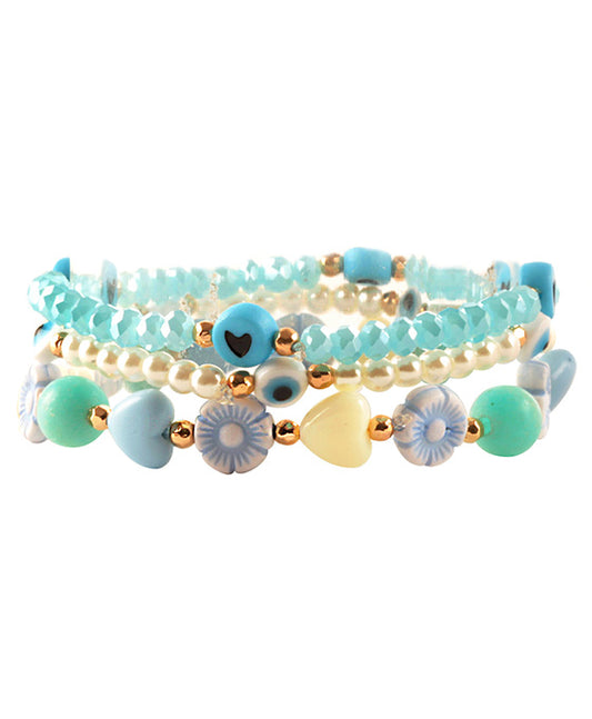 Glass Bead & Semi Precious Elastic Bracelet