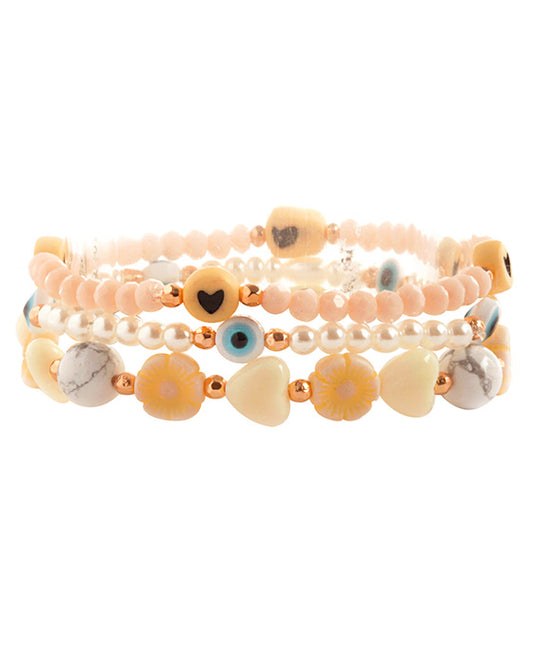 Glass Bead & Semi Precious Elastic Bracelet