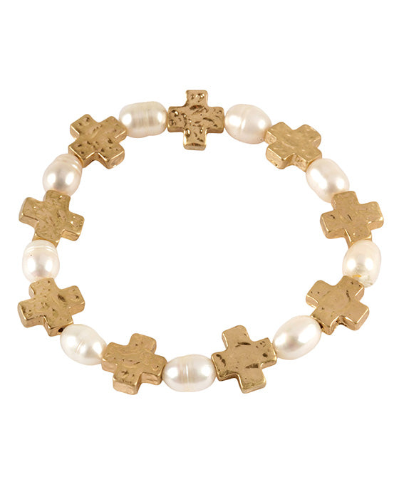 Freshwater Pearl & Cross Elastic Bracelet