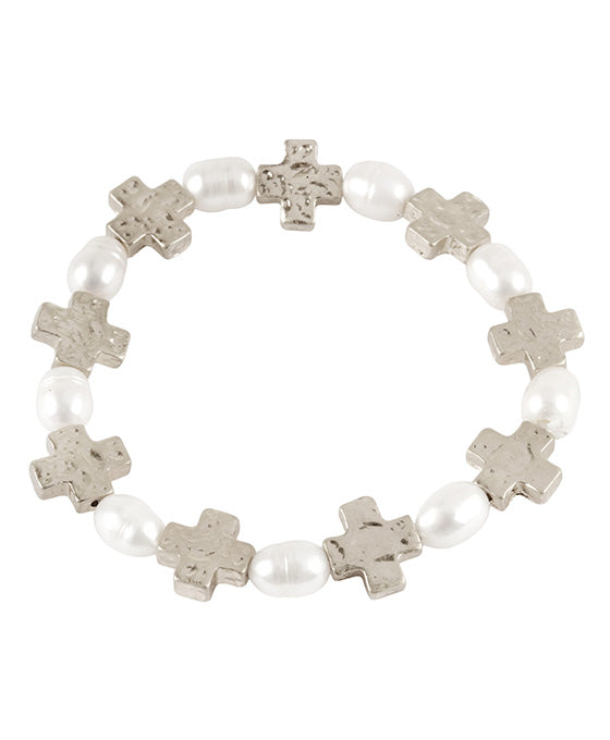Freshwater Pearl & Cross Elastic Bracelet