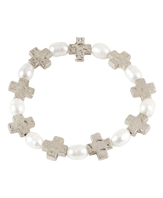 Freshwater Pearl & Cross Elastic Bracelet