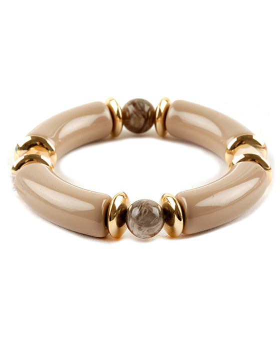 Acetate Pipe & Glass Bead Elastic Bracelet