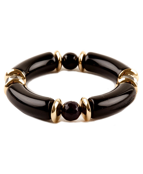 Acetate Pipe & Glass Bead Elastic Bracelet