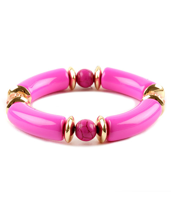 Acetate Pipe & Glass Bead Elastic Bracelet