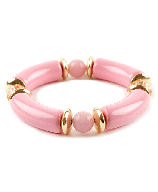 Acetate Pipe & Glass Bead Elastic Bracelet