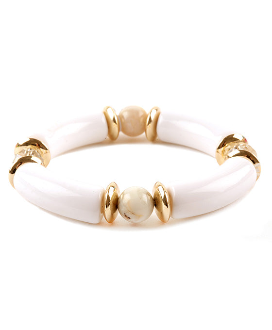 Acetate Pipe & Glass Bead Elastic Bracelet