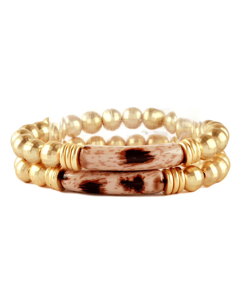 Acetate Pipe & CCB Animal Print Multi Bracelet