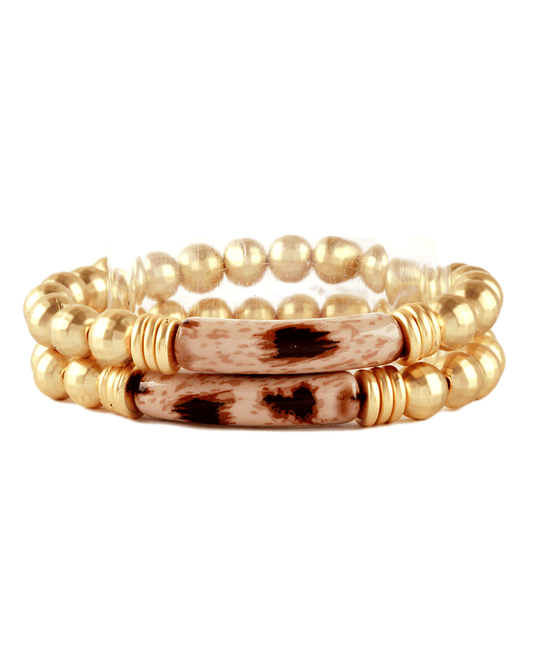 Acetate Pipe & CCB Animal Print Multi Bracelet