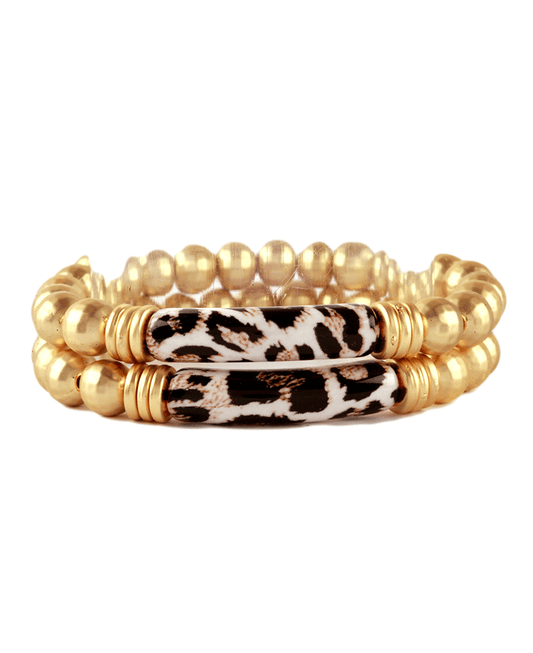 Acetate Pipe & CCB Animal Print Multi Bracelet