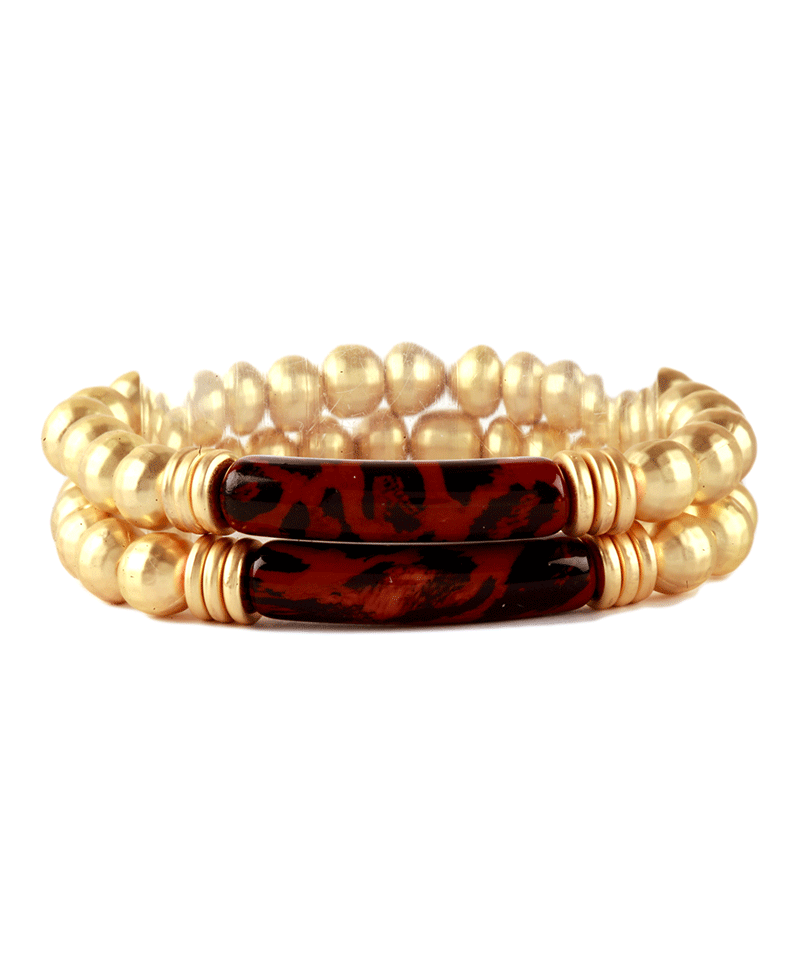 Acetate Pipe & CCB Animal Print Multi Bracelet