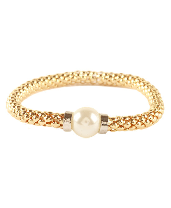 Metal Plastic Pearl Caviar Elastic Bracelet