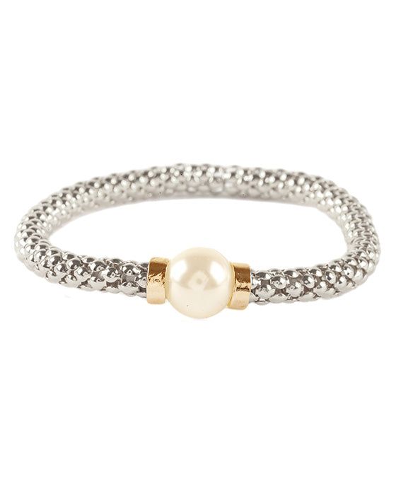 Metal Plastic Pearl Caviar Elastic Bracelet
