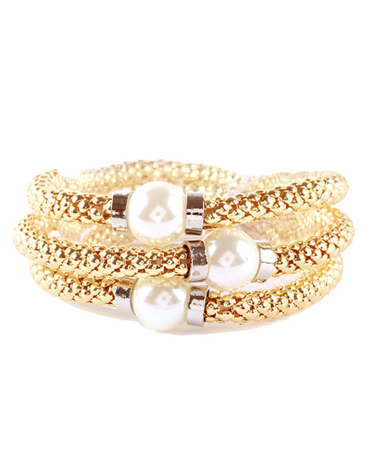 Metal Plastic Pearl Stackable Bracelet