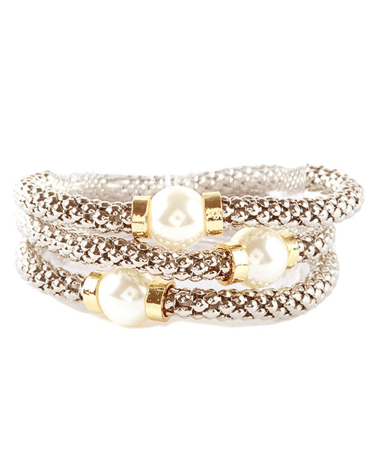 Metal Plastic Pearl Stackable Bracelet