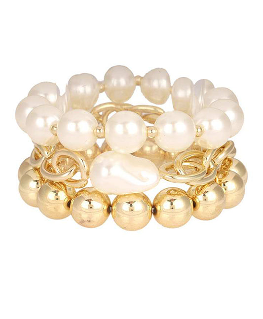Pearl & CCB Multi Elastic Bracelet