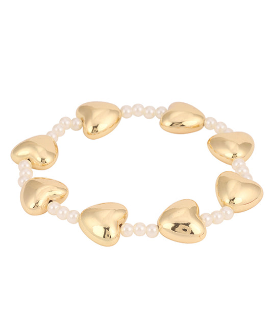 Pearl & CCB Heart Elastic Bracelet