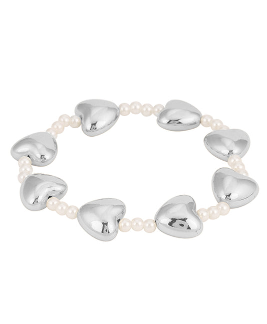 Pearl & CCB Heart Elastic Bracelet