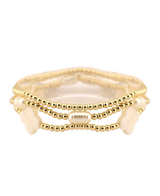 Pearl & CCB Clover Elastic Bracelet
