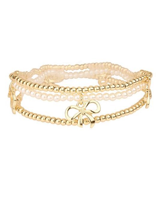 CCB Ball & Pearl w/ Bow Elastic Bracelet