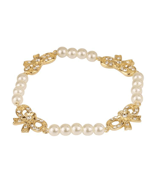 Pearl Rhinestone Bow Elastic Bracelet