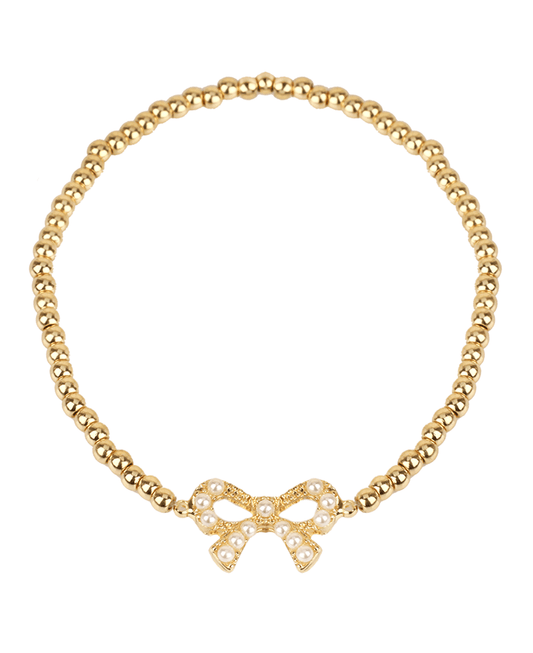 CCB Ball & Pearl Bow Elastic Bracelet