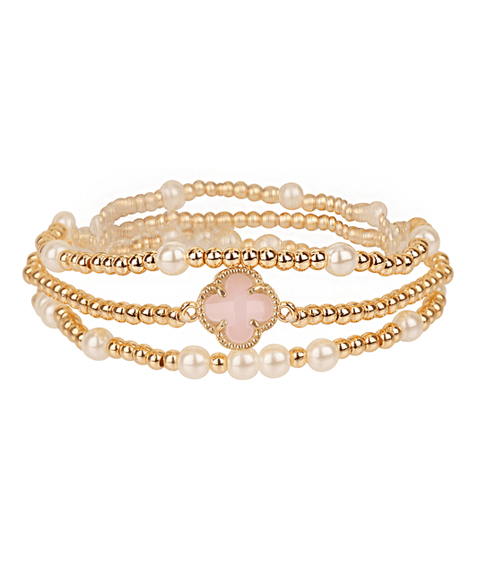 Pearl Glass Bead w/ Clover Bracelet