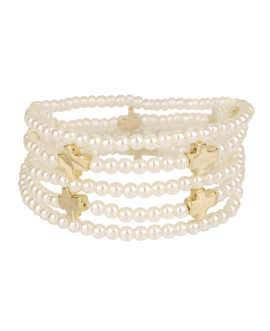 Pearl w/ Cross Stackable Elastic Bracelet
