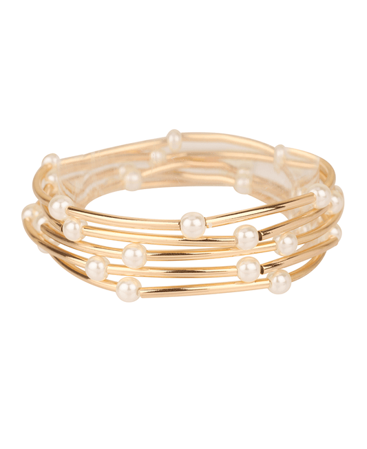 Metal Tube & Pearl Elastic Bracelet