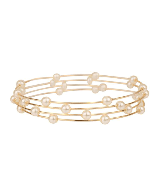 Pearl Station Wire 4 Set Bracelet