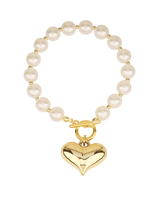 Pearl w/ CCB Heart Toggle Bracelet