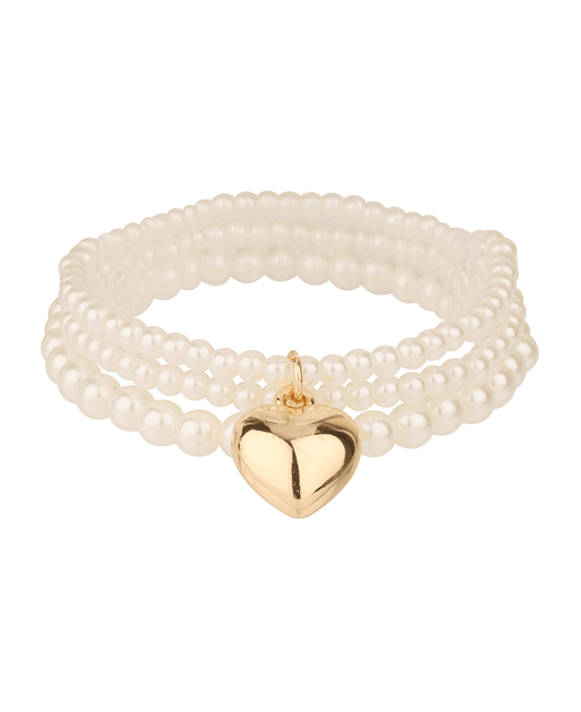 Multi Pearl w/ Heart Elastic Bracelet