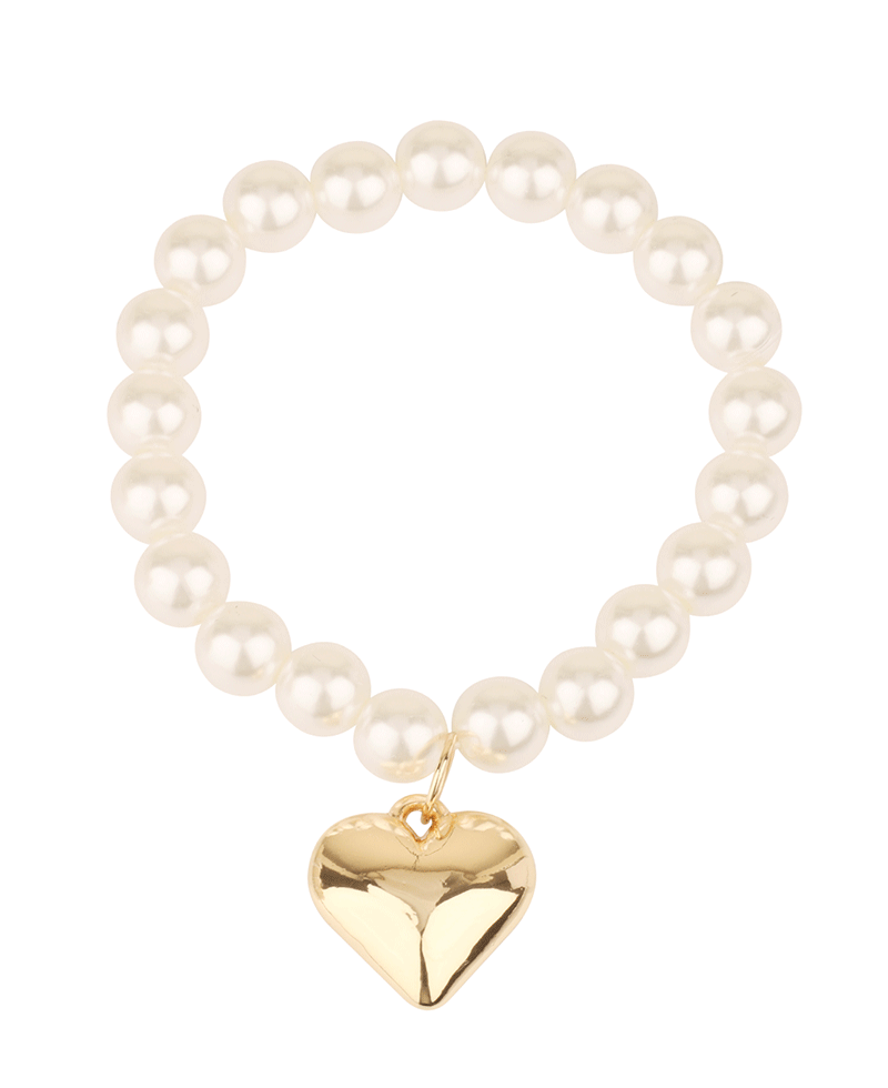 Heart Charm Pearl Elastic Bracelet
