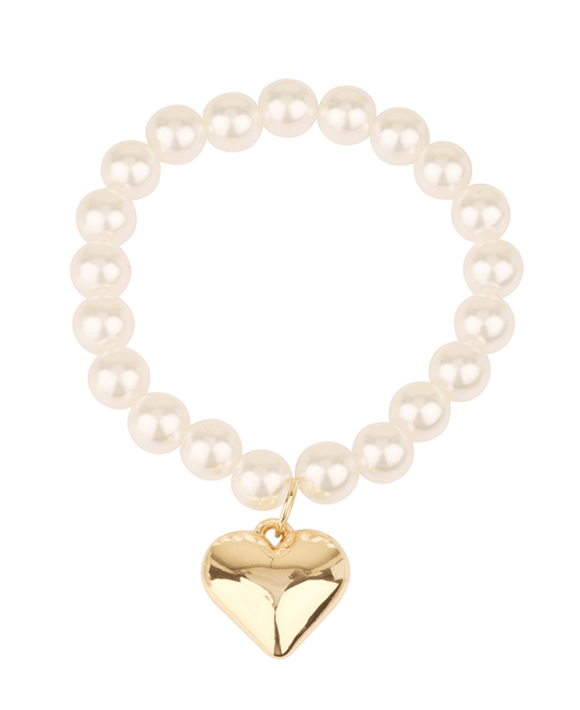 Heart Charm Pearl Elastic Bracelet