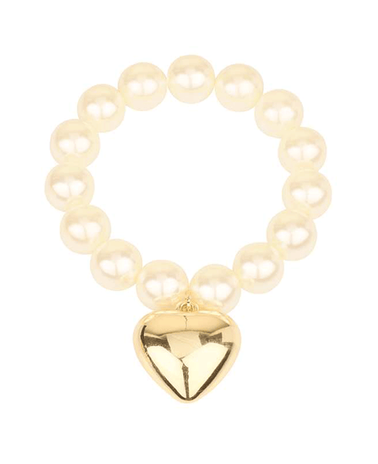 Heart Charm Pearl Elastic Bracelet
